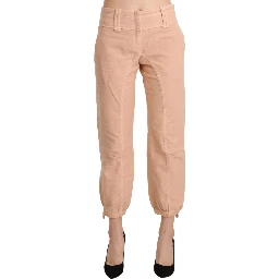 Beige Mid Waist Cropped Cotton Trouser Pants