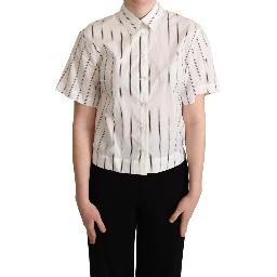 White Black Stripes Collared Shirt Top