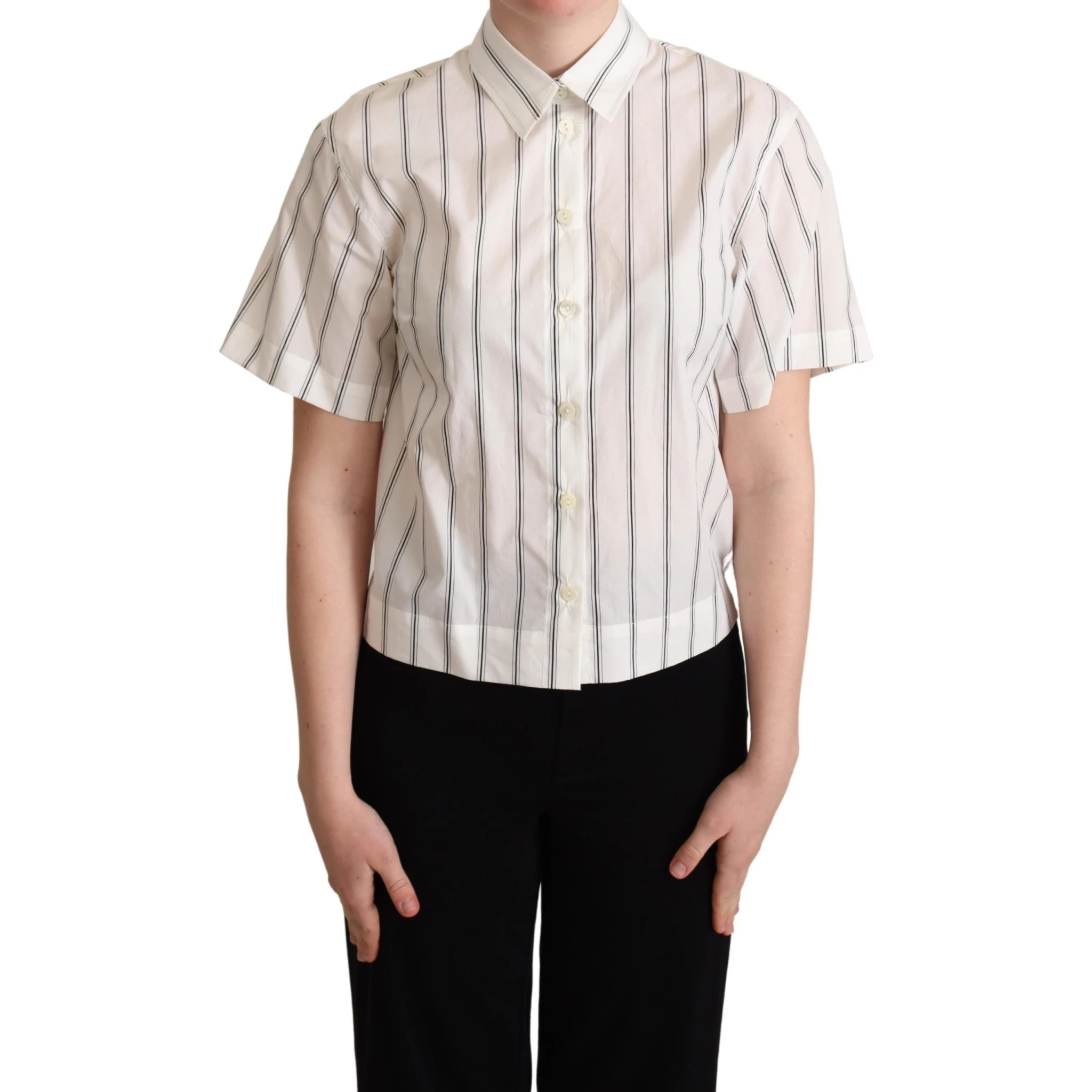 White Black Stripes Collared Shirt Top