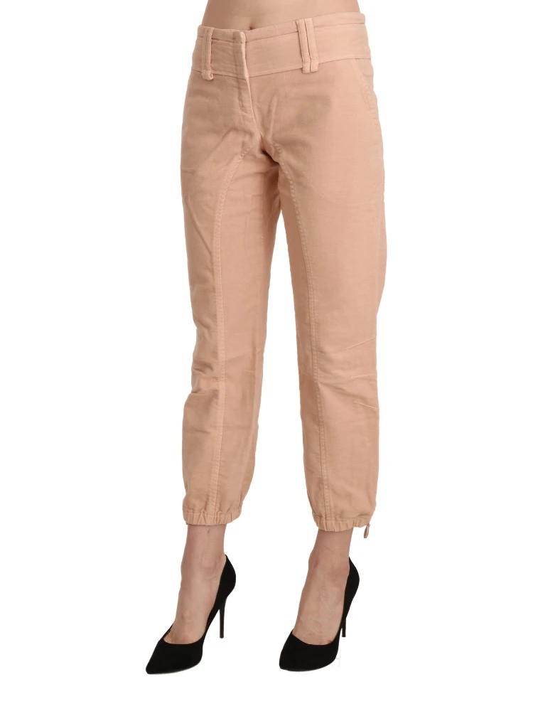 Beige Mid Waist Cropped Cotton Trouser Pants alternative