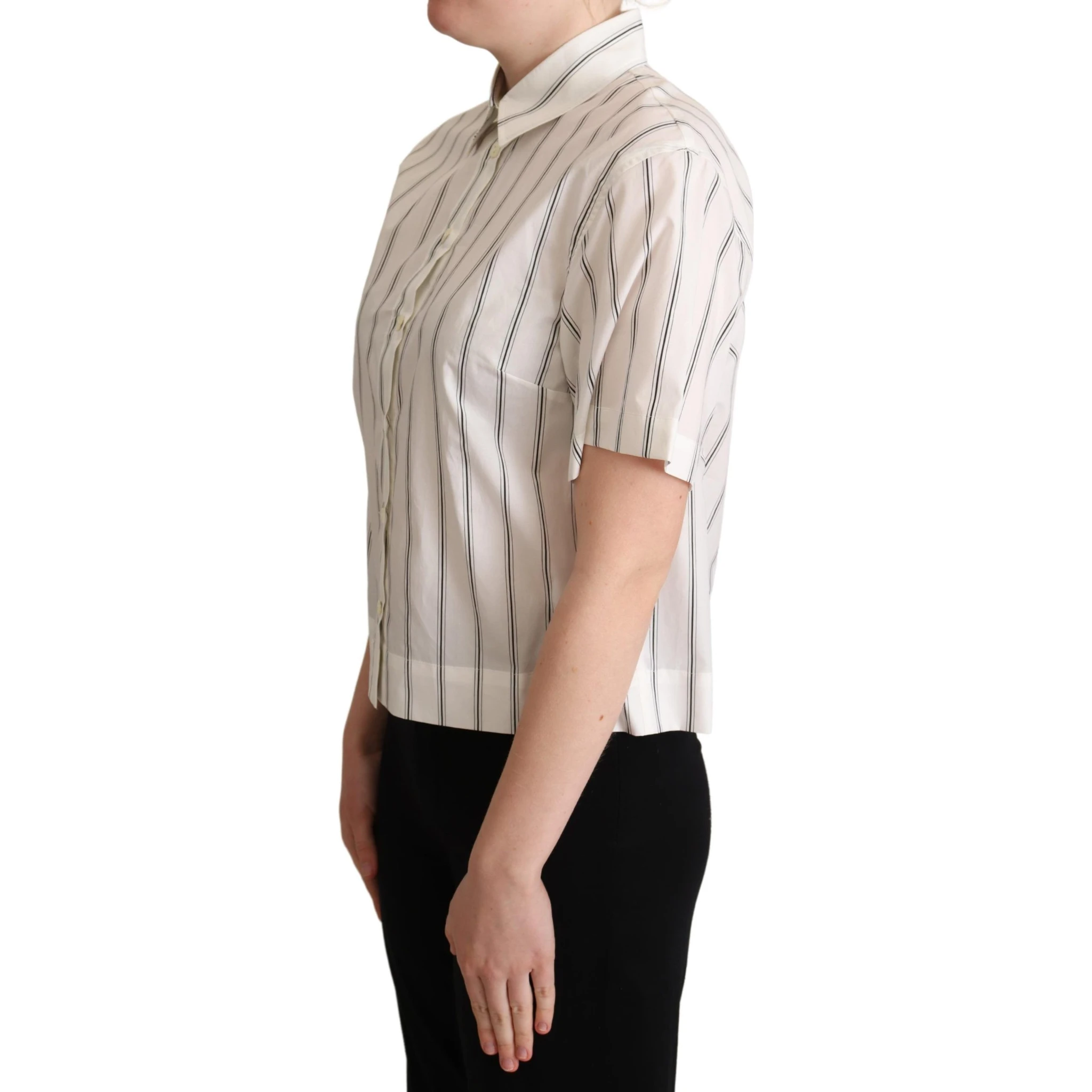 White Black Stripes Collared Shirt Top