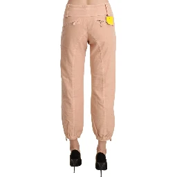 Beige Mid Waist Cropped Cotton Trouser Pants