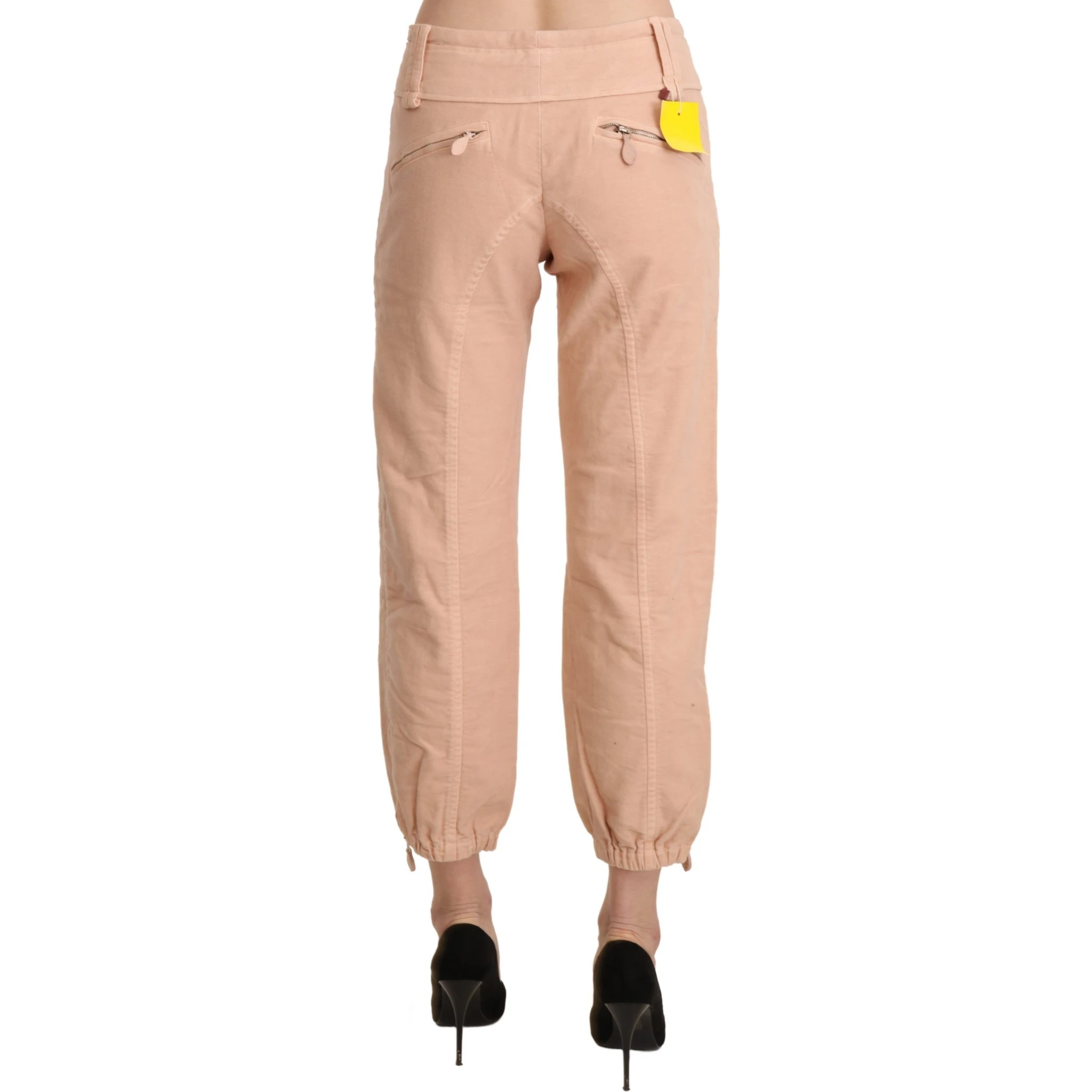 Beige Mid Waist Cropped Cotton Trouser Pants
