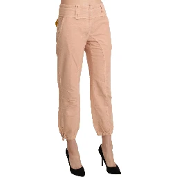 Beige Mid Waist Cropped Cotton Trouser Pants