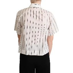 White Black Stripes Collared Shirt Top