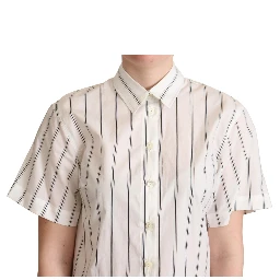 White Black Stripes Collared Shirt Top