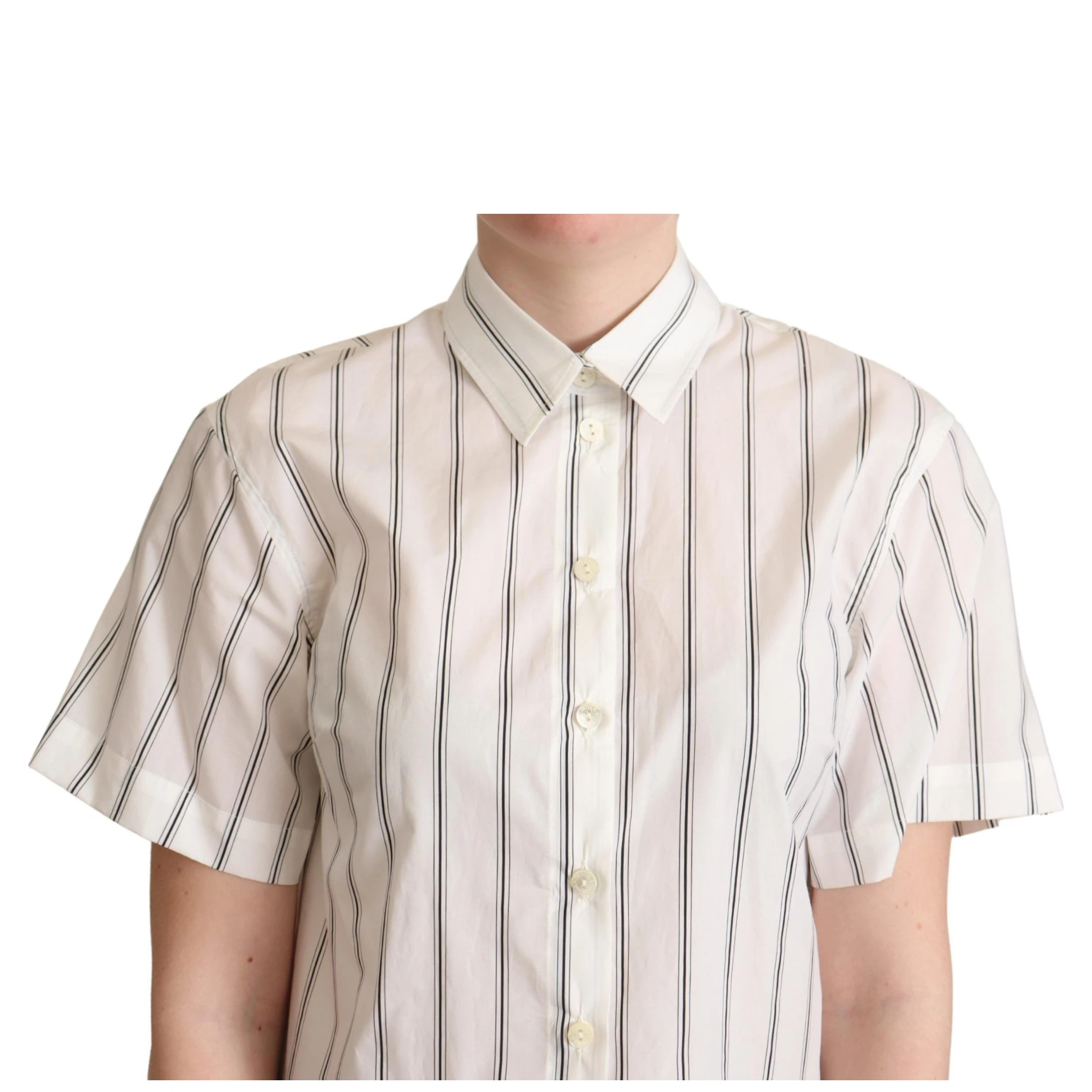 White Black Stripes Collared Shirt Top