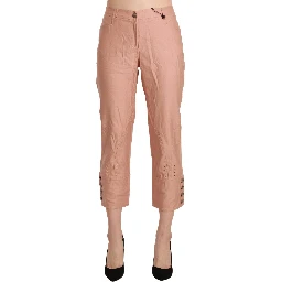 Cotton Pink High Waist Cropped Trouser Pants