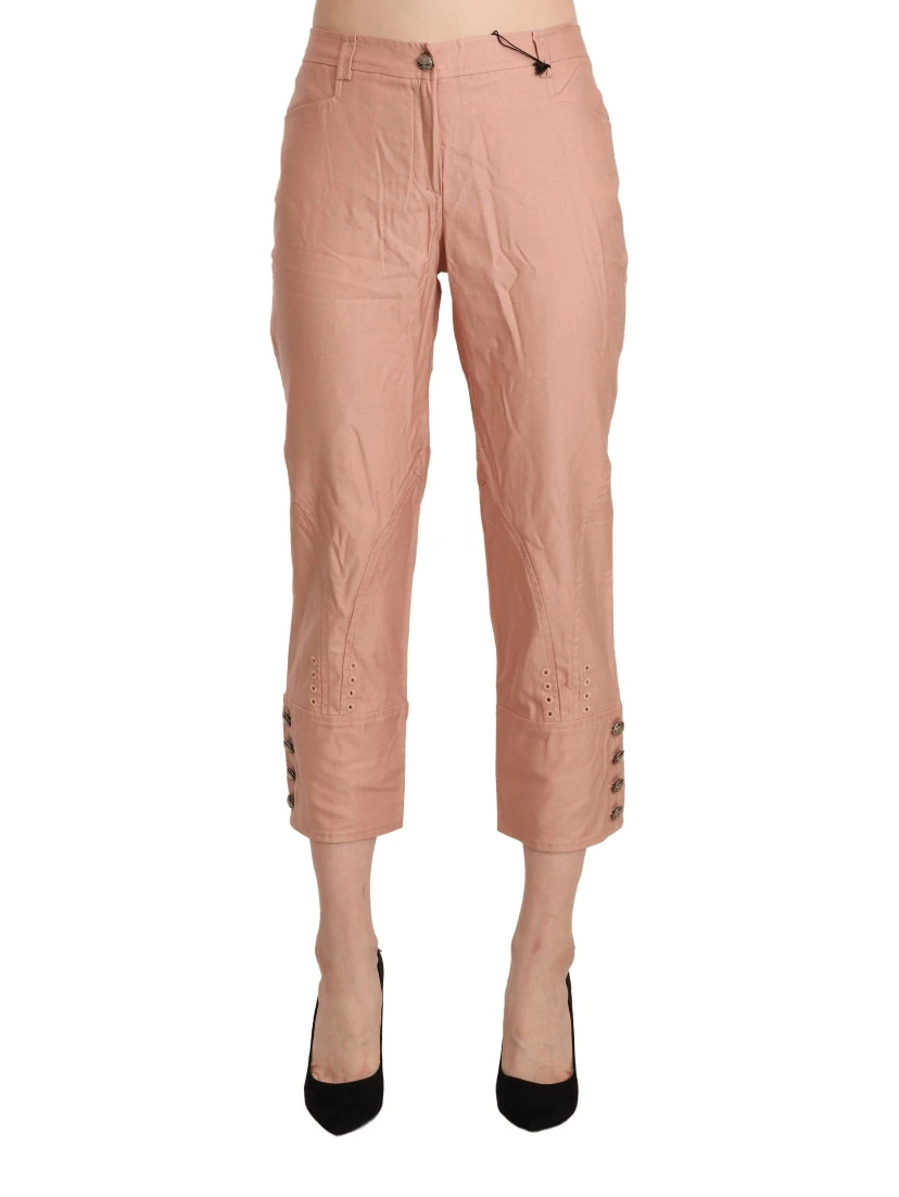 Cotton Pink High Waist Cropped Trouser Pants