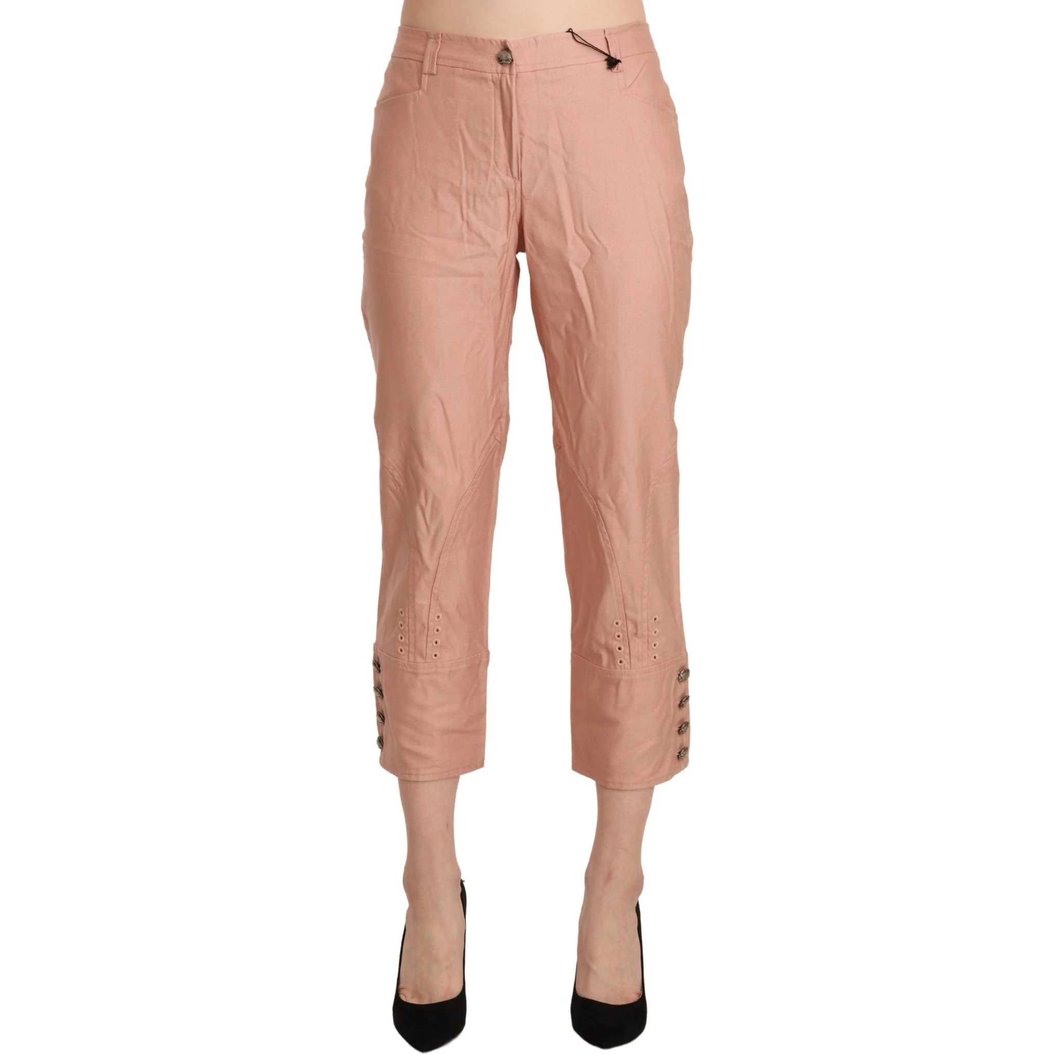 Cotton Pink High Waist Cropped Trouser Pants