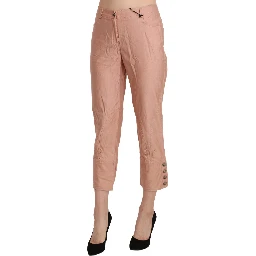 Cotton Pink High Waist Cropped Trouser Pants