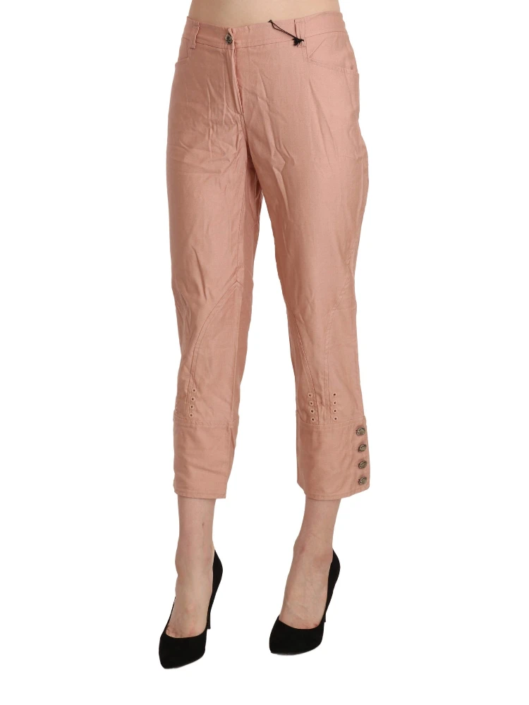 Cotton Pink High Waist Cropped Trouser Pants alternative