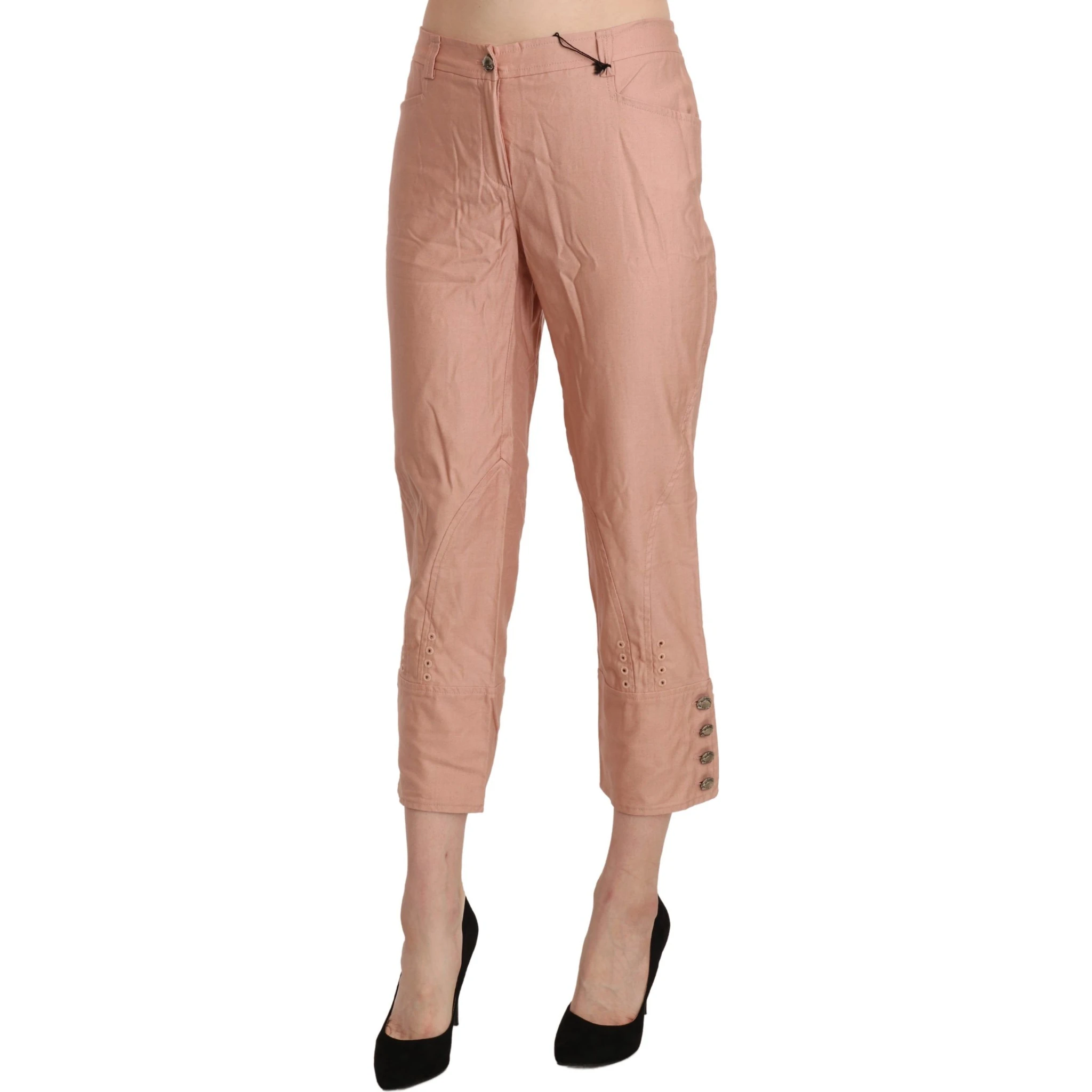 Cotton Pink High Waist Cropped Trouser Pants