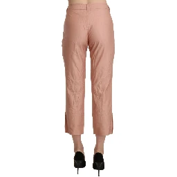 Cotton Pink High Waist Cropped Trouser Pants