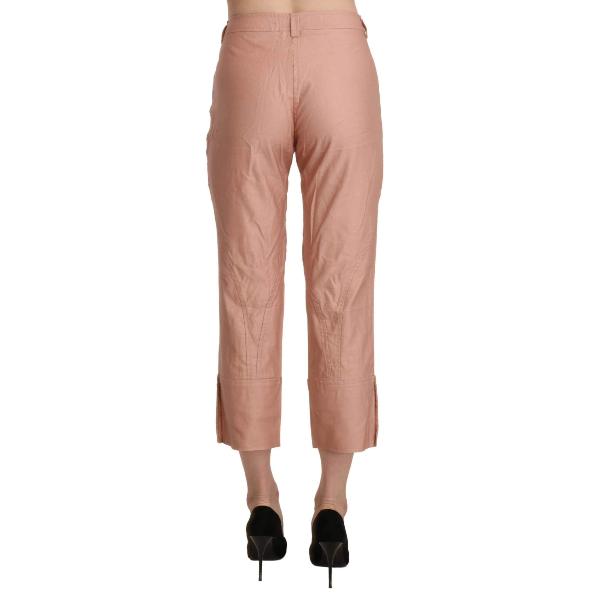 Cotton Pink High Waist Cropped Trouser Pants