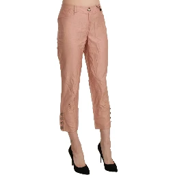 Cotton Pink High Waist Cropped Trouser Pants