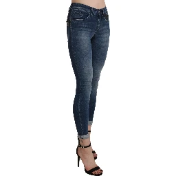 Blue Washed High Waist Skinny Cropped Cotton Jeans