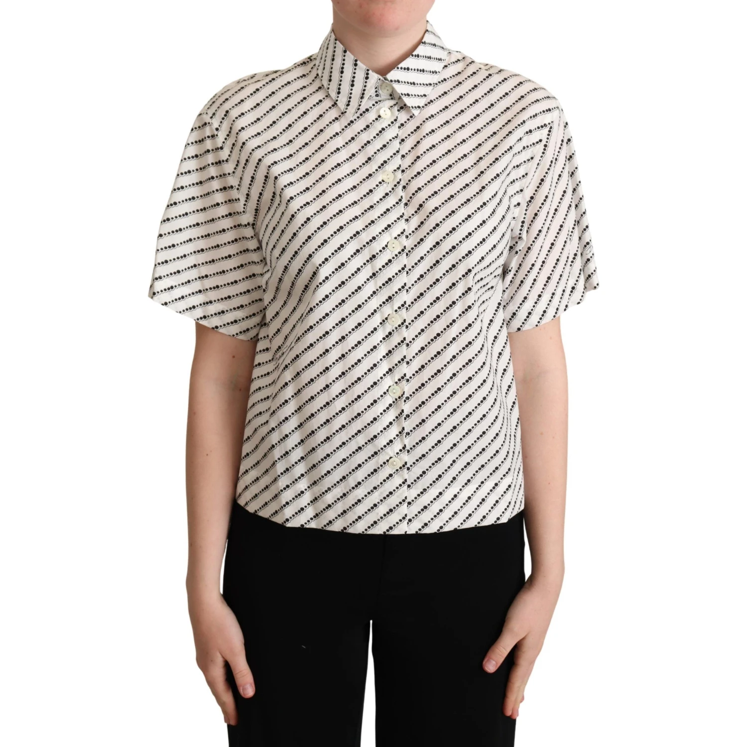 White Dotted Collared Blouse Shirt