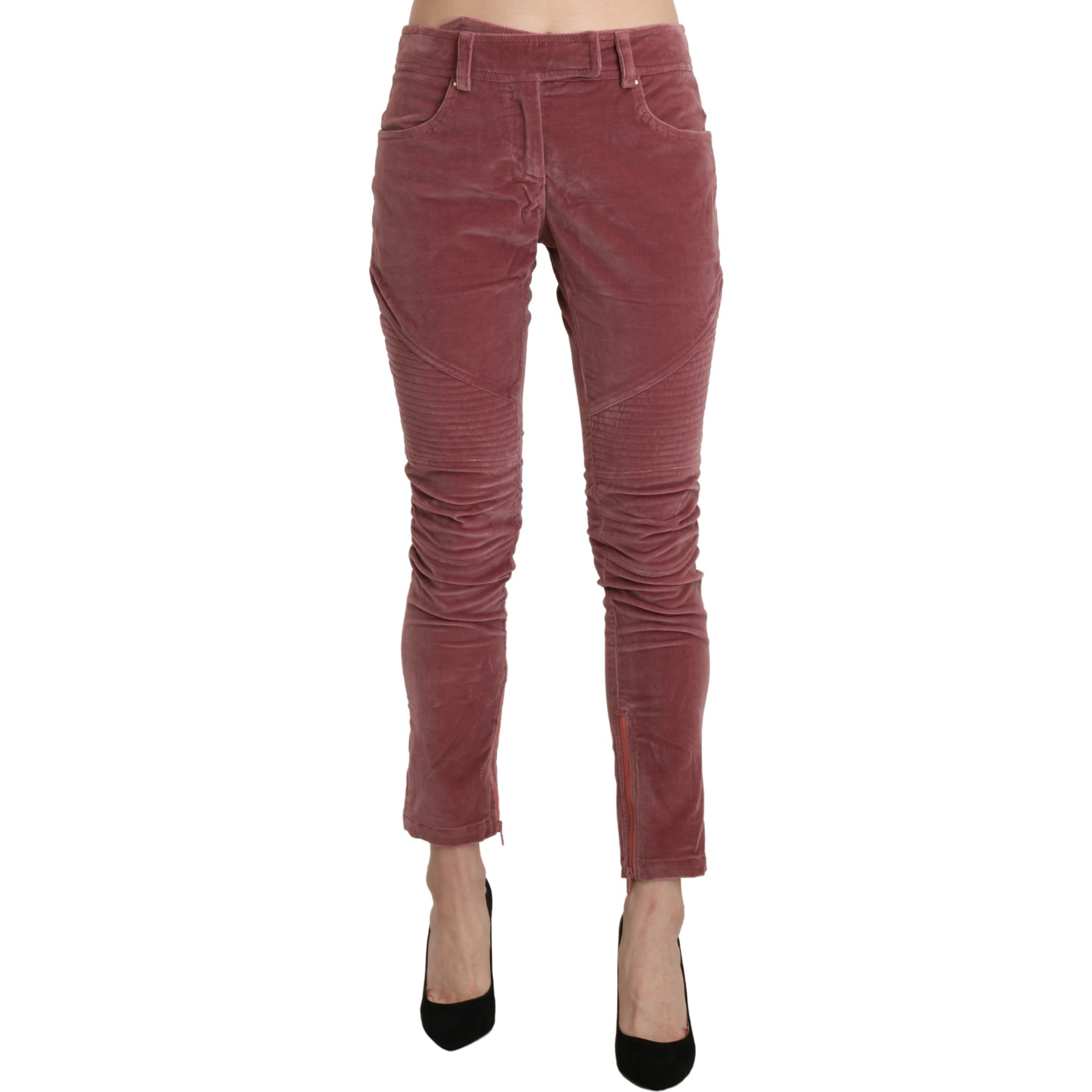 Red Mid Waist Skinny Cotton Pants