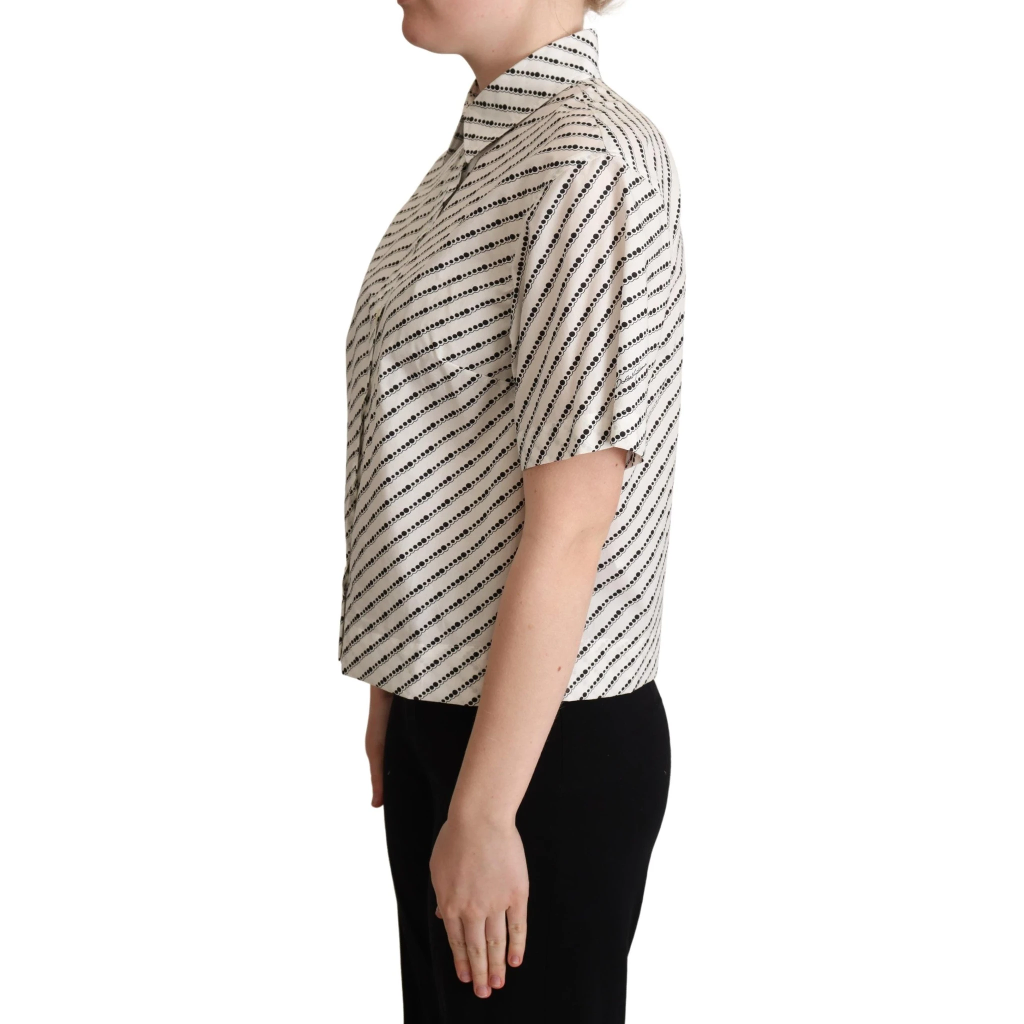 White Dotted Collared Blouse Shirt