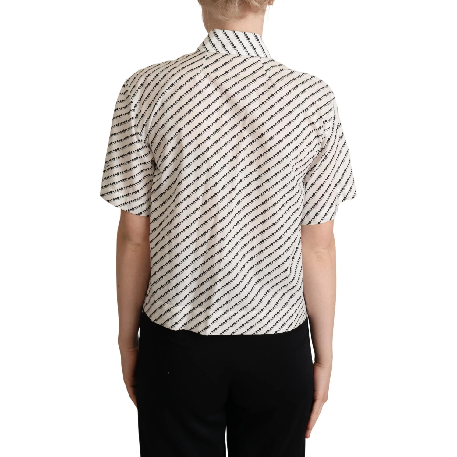 White Dotted Collared Blouse Shirt