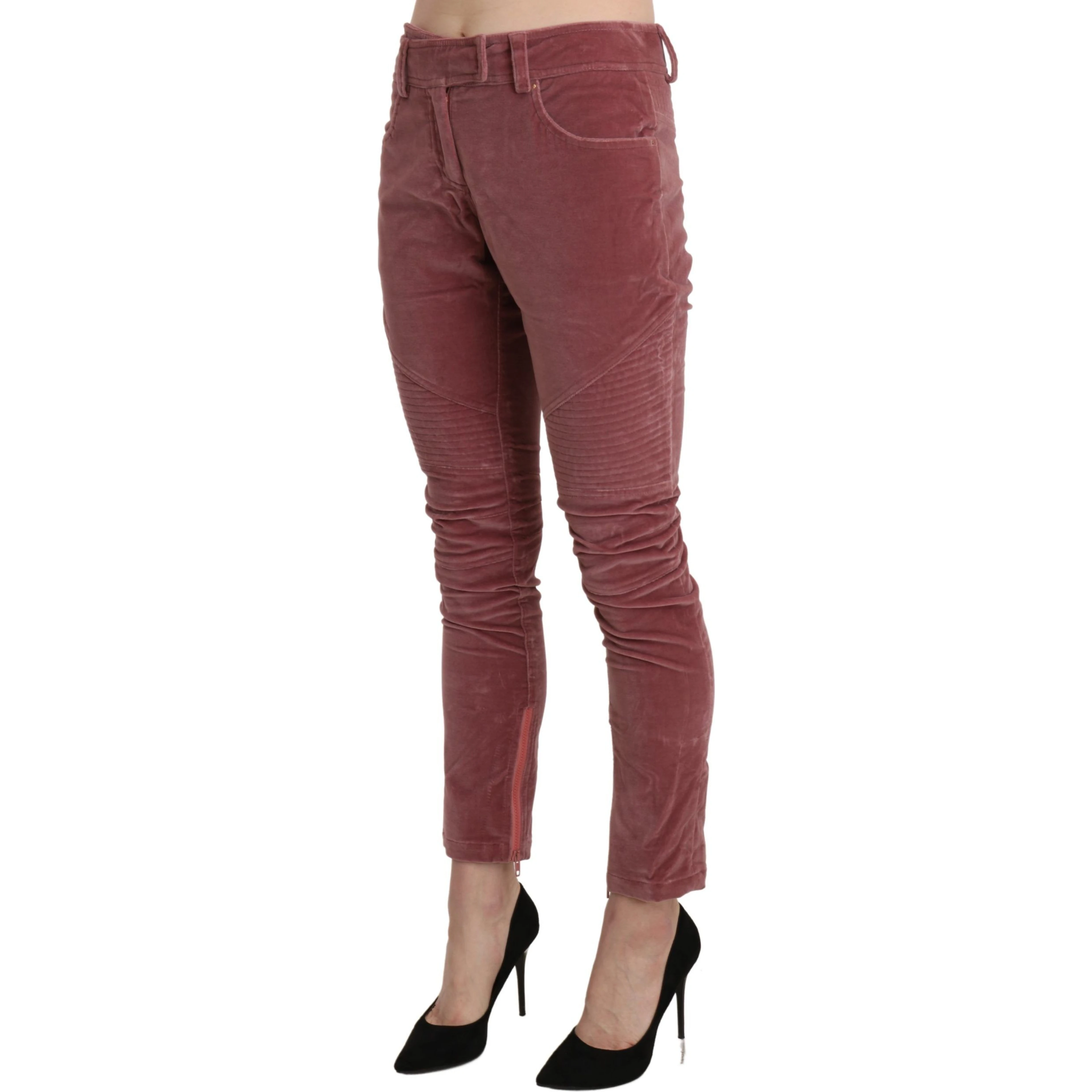 Red Mid Waist Skinny Cotton Pants