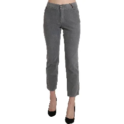 Gray Cropped Cotton Stretch Trouser Pants