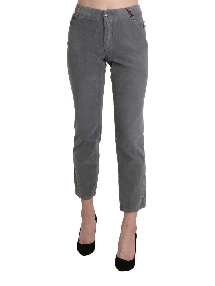 Gray Cropped Cotton Stretch Trouser Pants