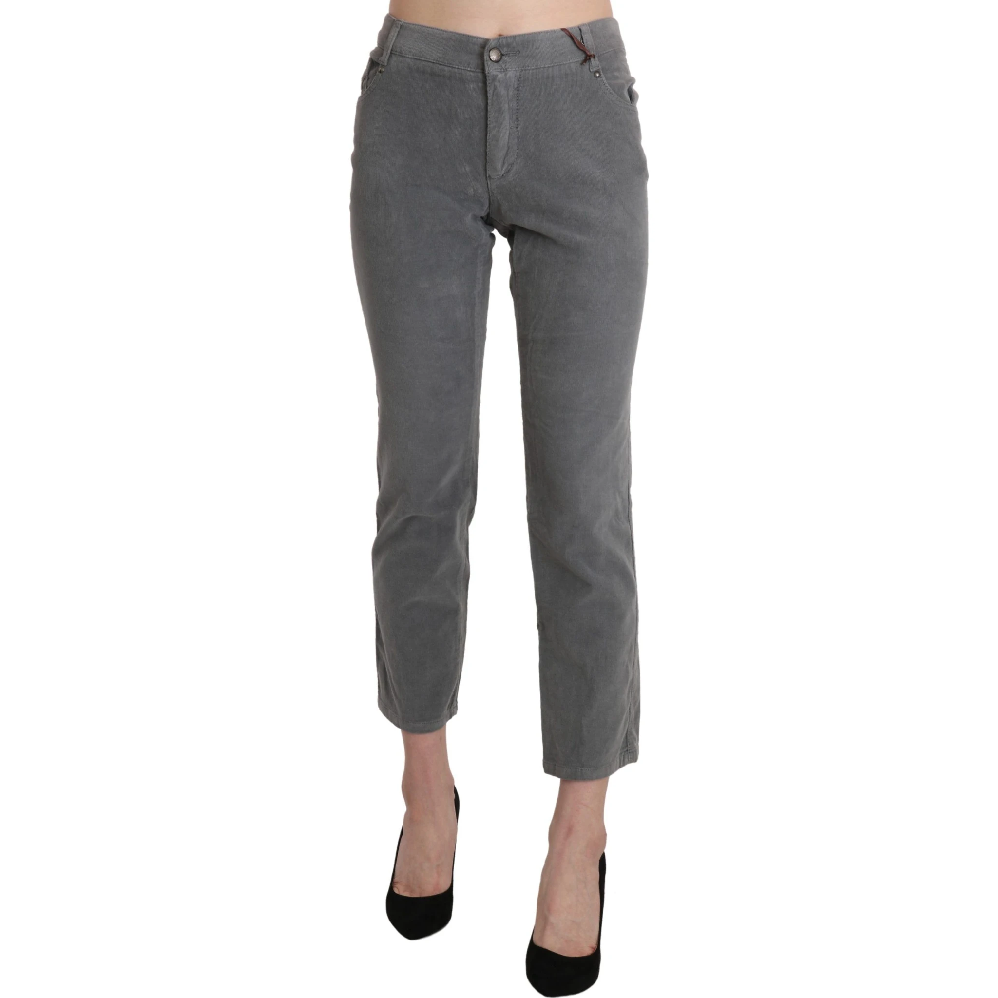 Gray Cropped Cotton Stretch Trouser Pants