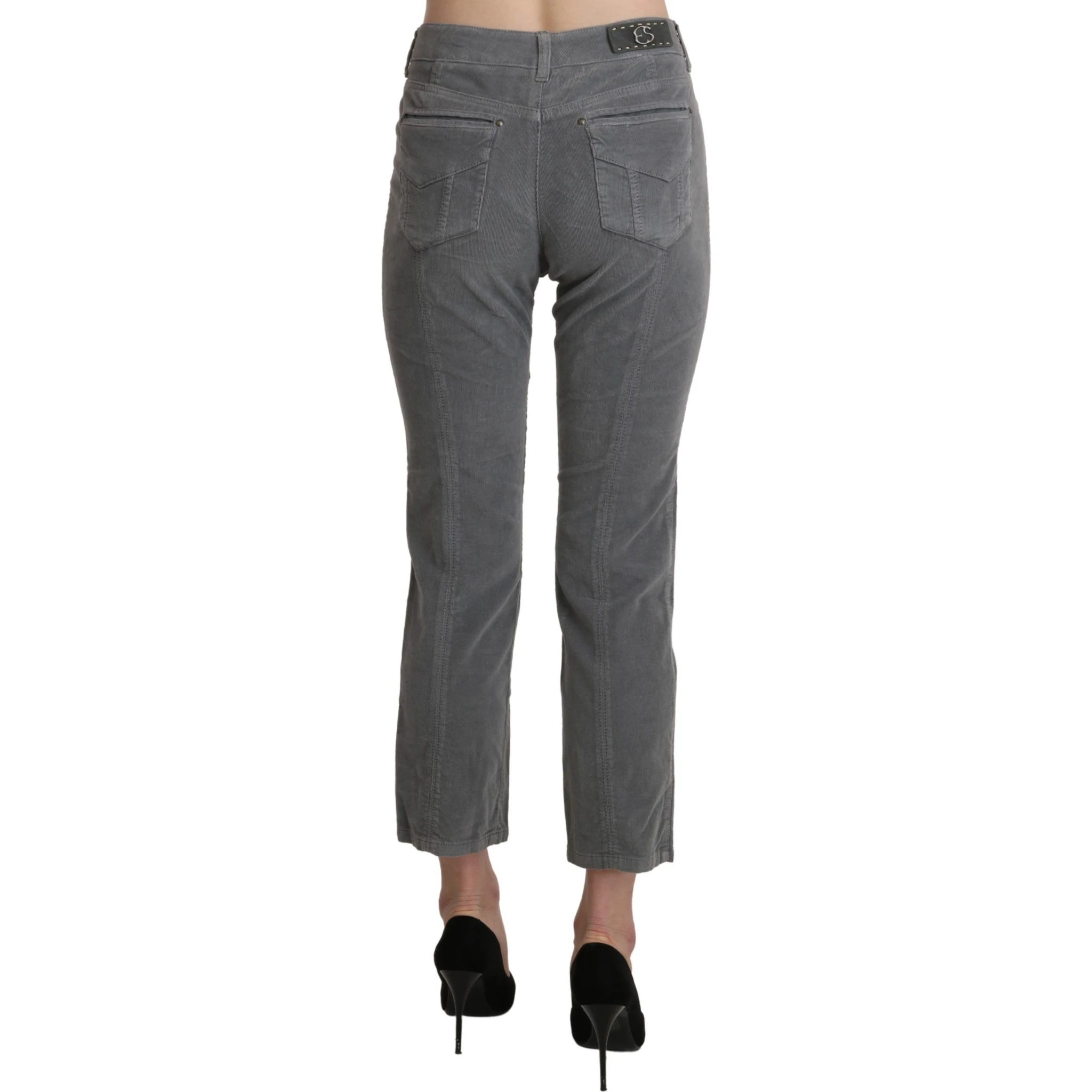 Gray Cropped Cotton Stretch Trouser Pants