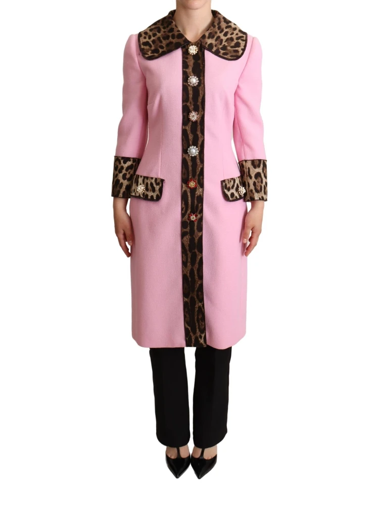 Pink Leopard Wool Trenchcoat Jacket