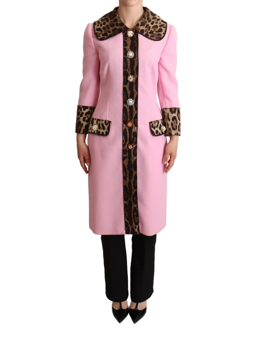 Pink Leopard Wool Trenchcoat Jacket