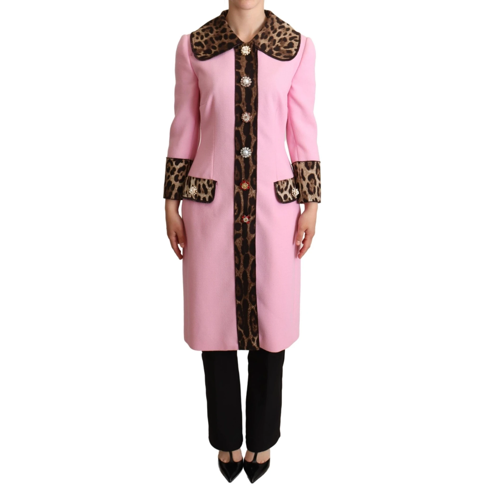 Pink Leopard Wool Trenchcoat Jacket