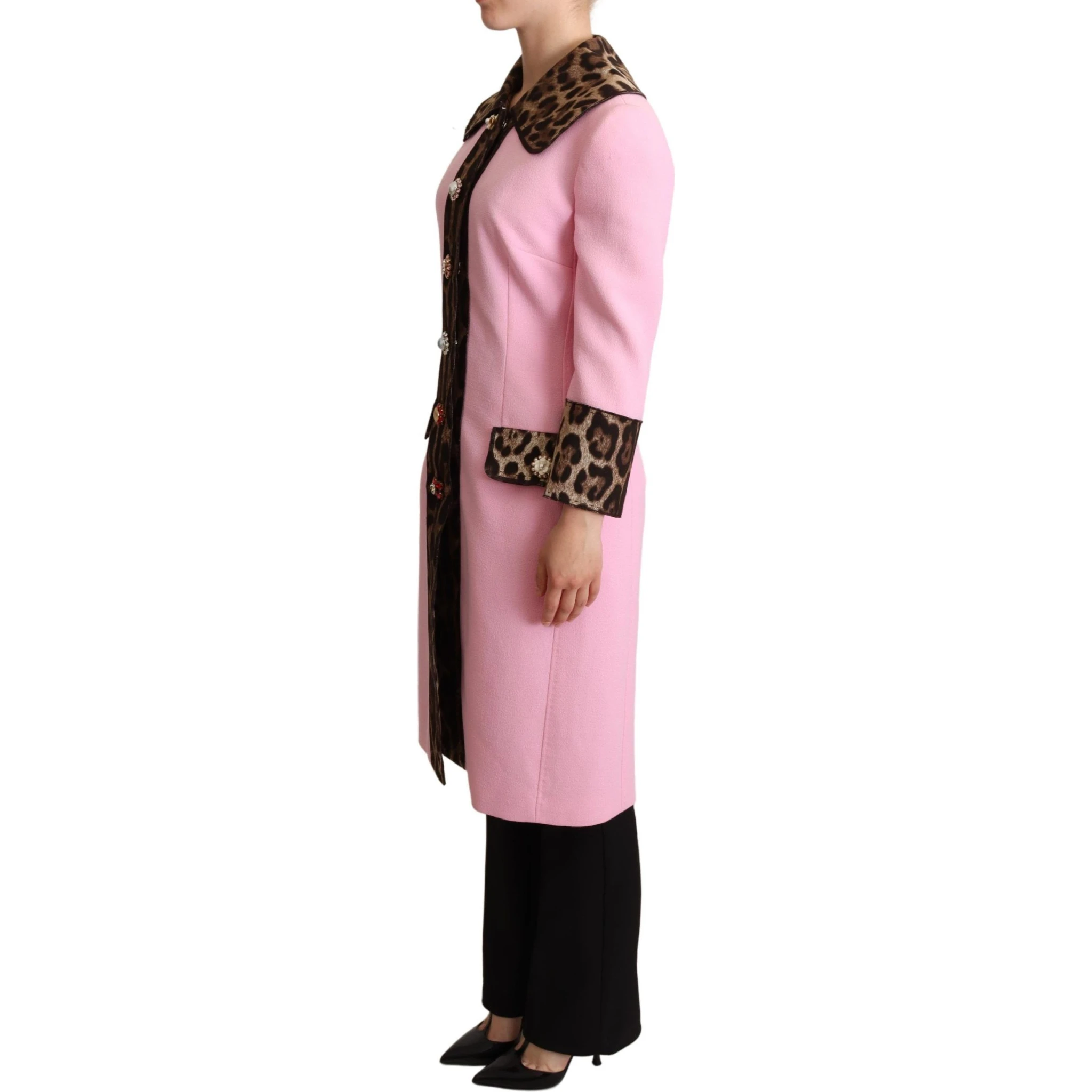 Pink Leopard Wool Trenchcoat Jacket
