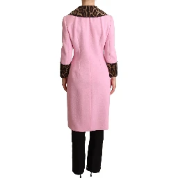 Pink Leopard Wool Trenchcoat Jacket