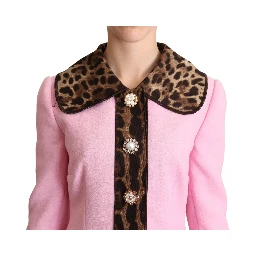 Pink Leopard Wool Trenchcoat Jacket