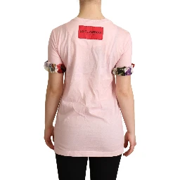 Pink Cotton Floral Roses Crewneck T-shirt