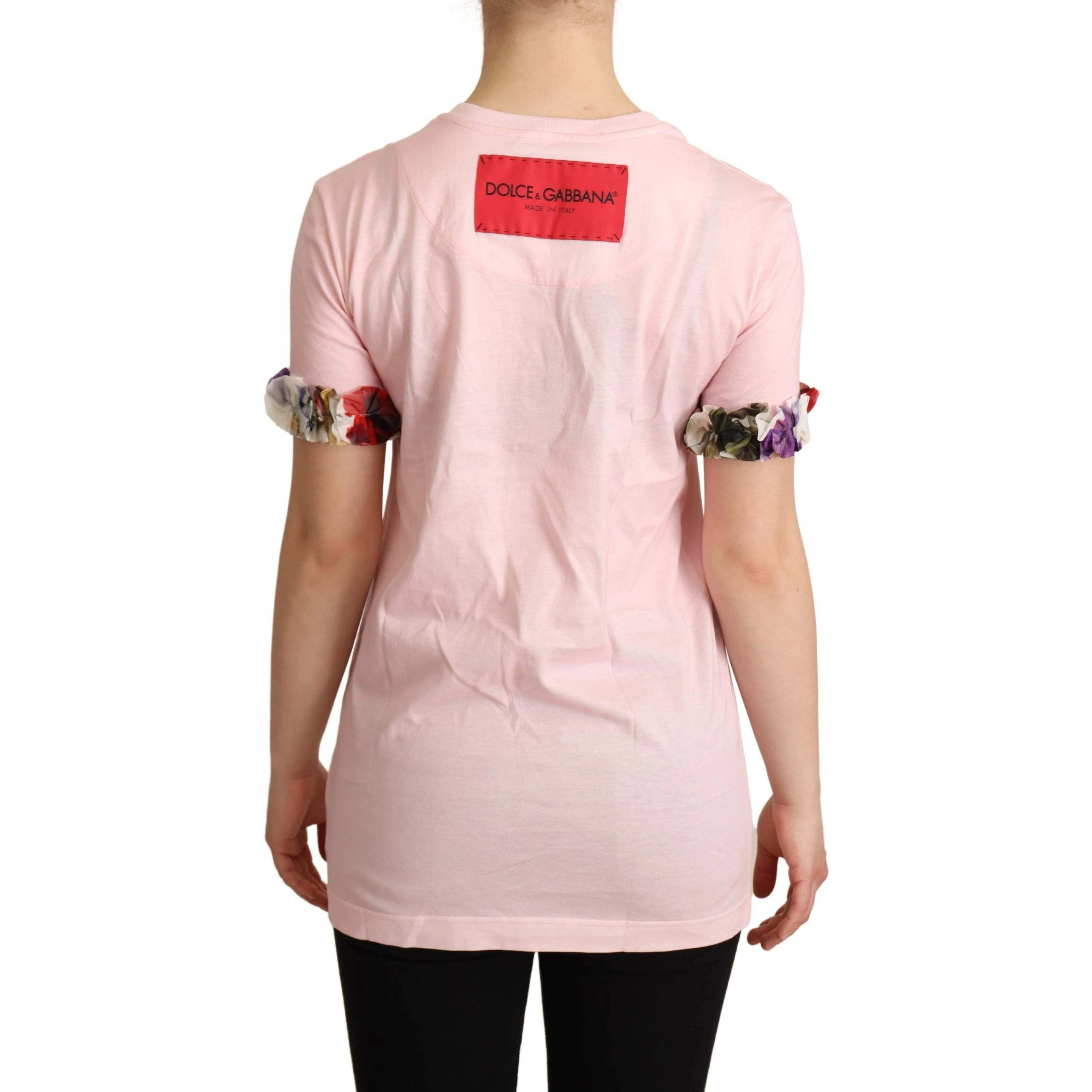 Pink Cotton Floral Roses Crewneck T-shirt