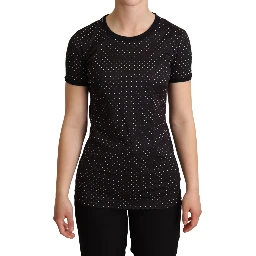 Black Dotted Crewneck  Cotton T-shirt