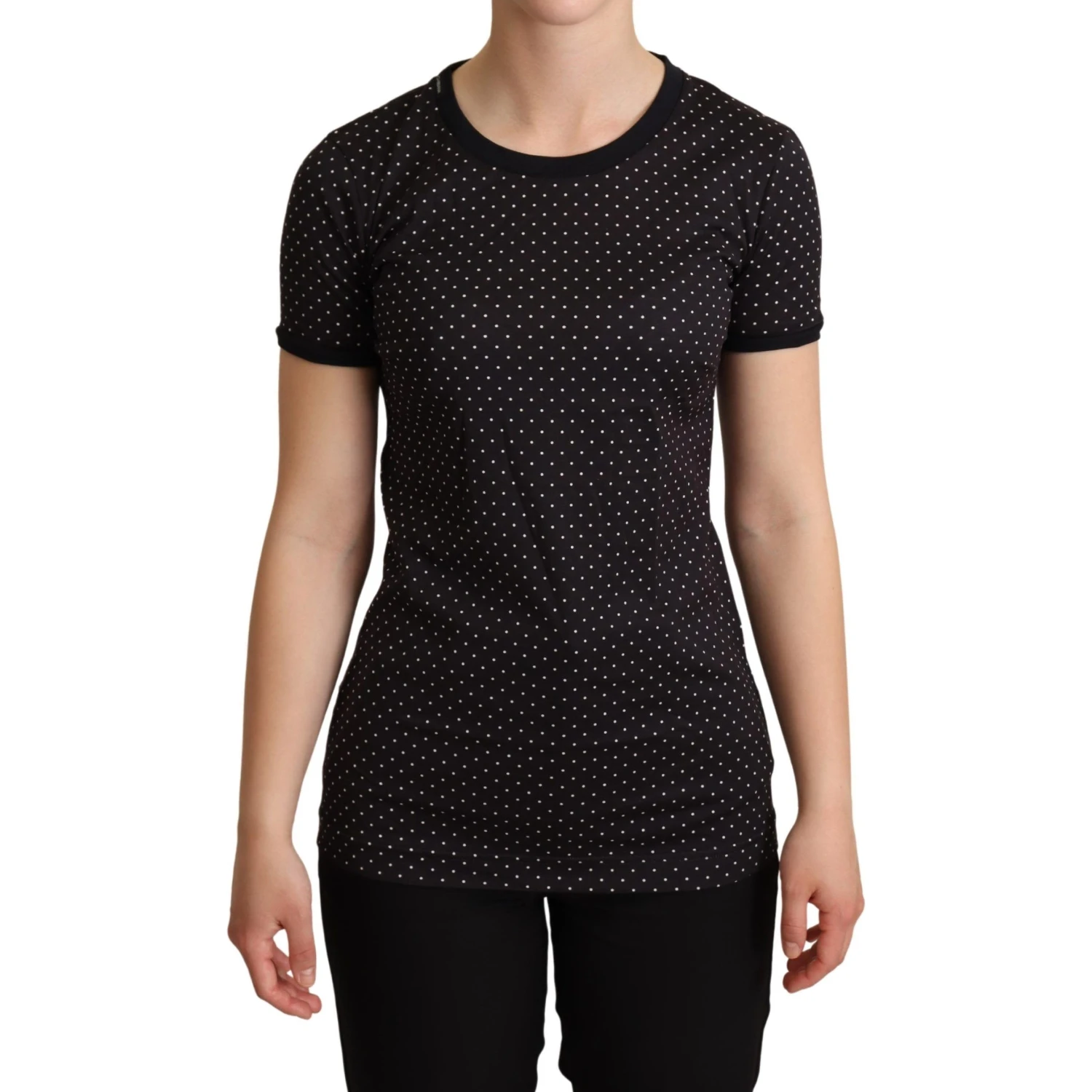 Black Dotted Crewneck Cotton T-shirt