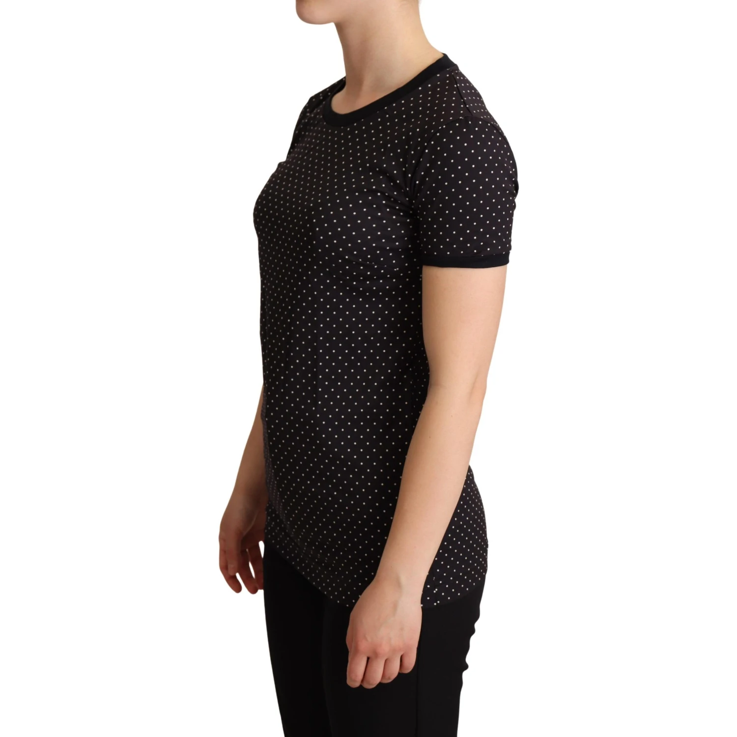 Black Dotted Crewneck Cotton T-shirt