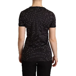 Black Dotted Crewneck  Cotton T-shirt