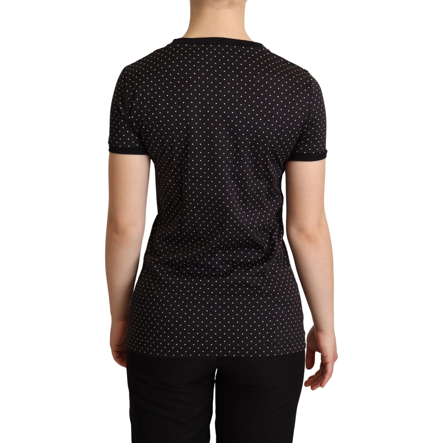Black Dotted Crewneck Cotton T-shirt