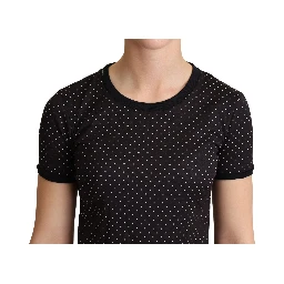 Black Dotted Crewneck  Cotton T-shirt