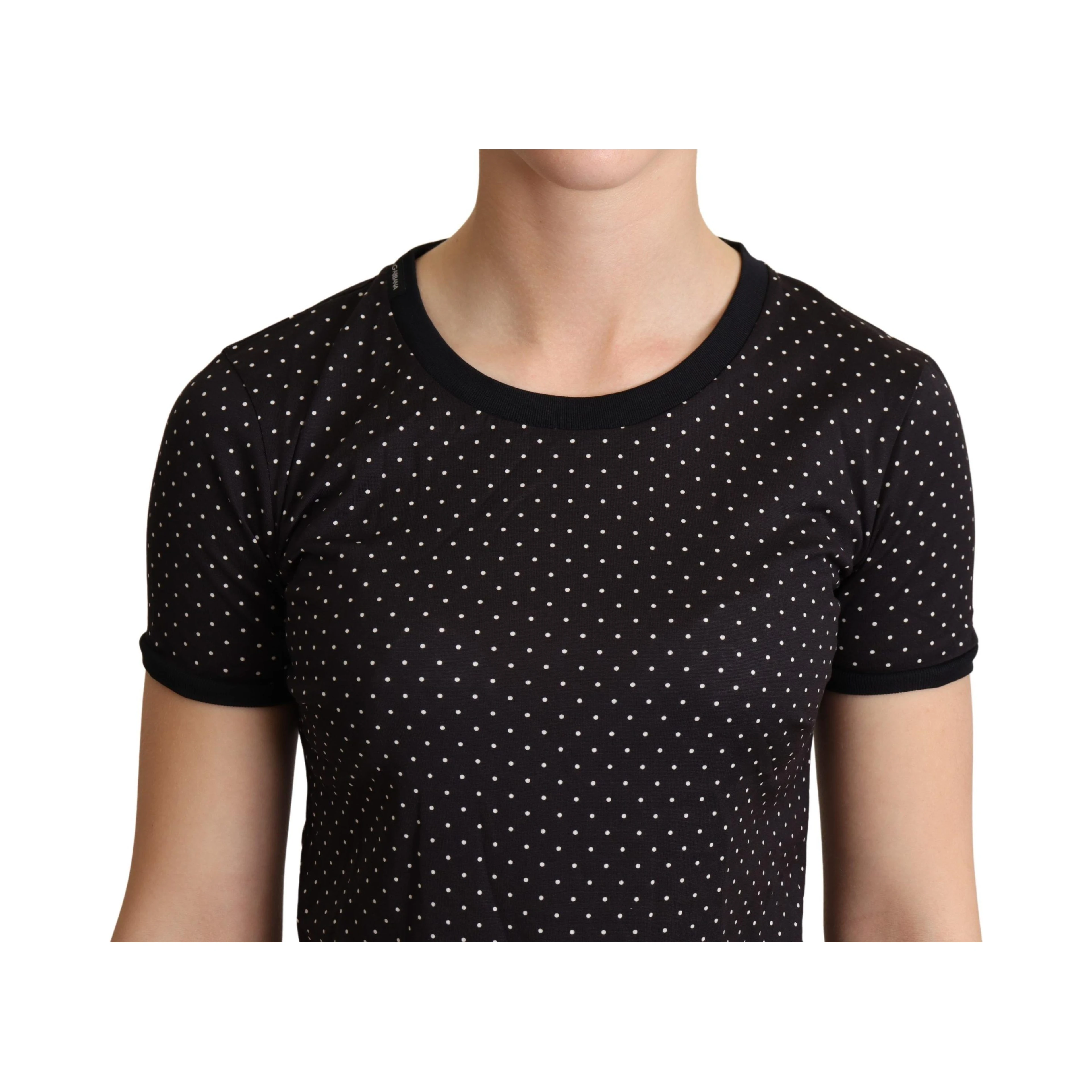 Black Dotted Crewneck  Cotton T-shirt