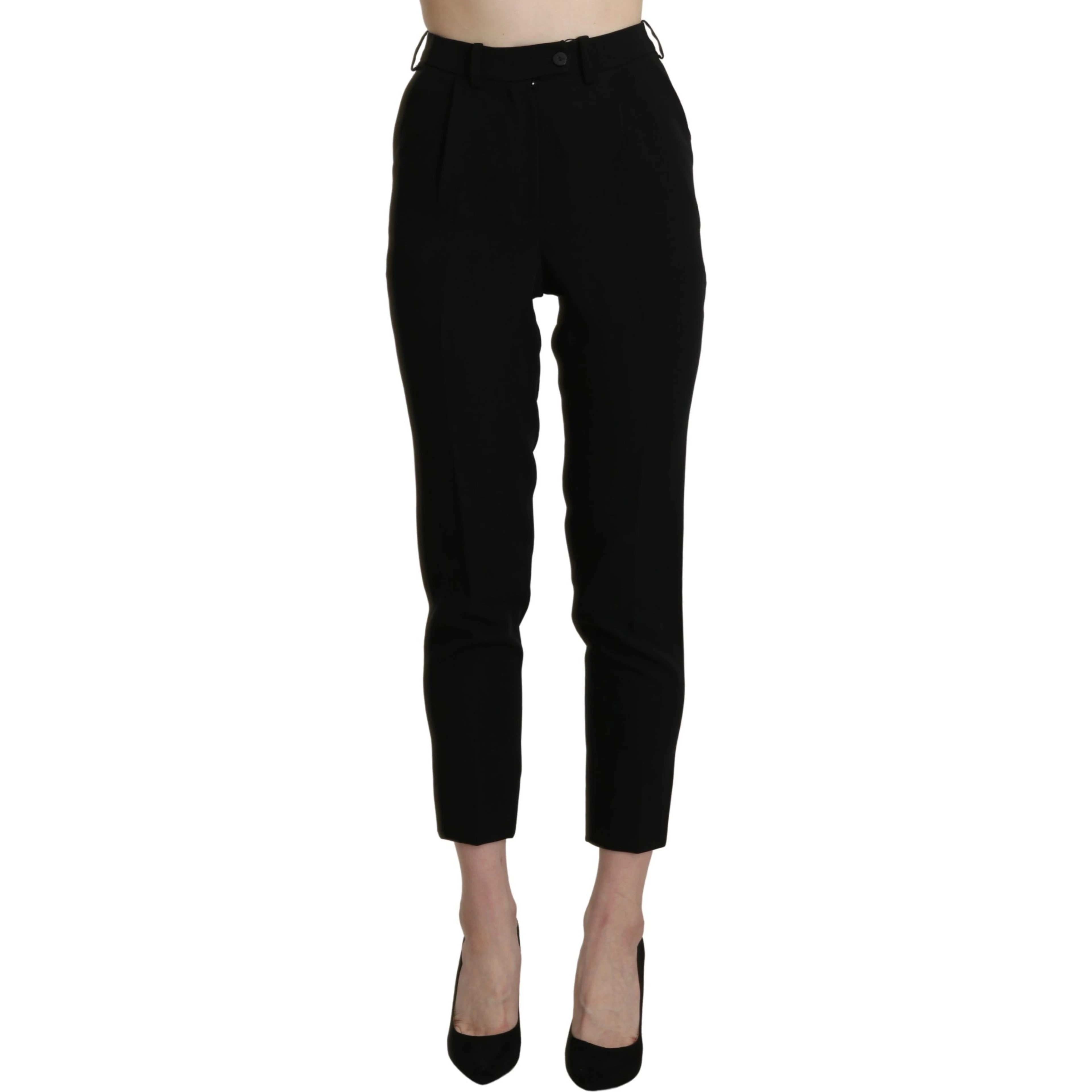 Black High Waist Skinny Cropped Dress Trouser Pant