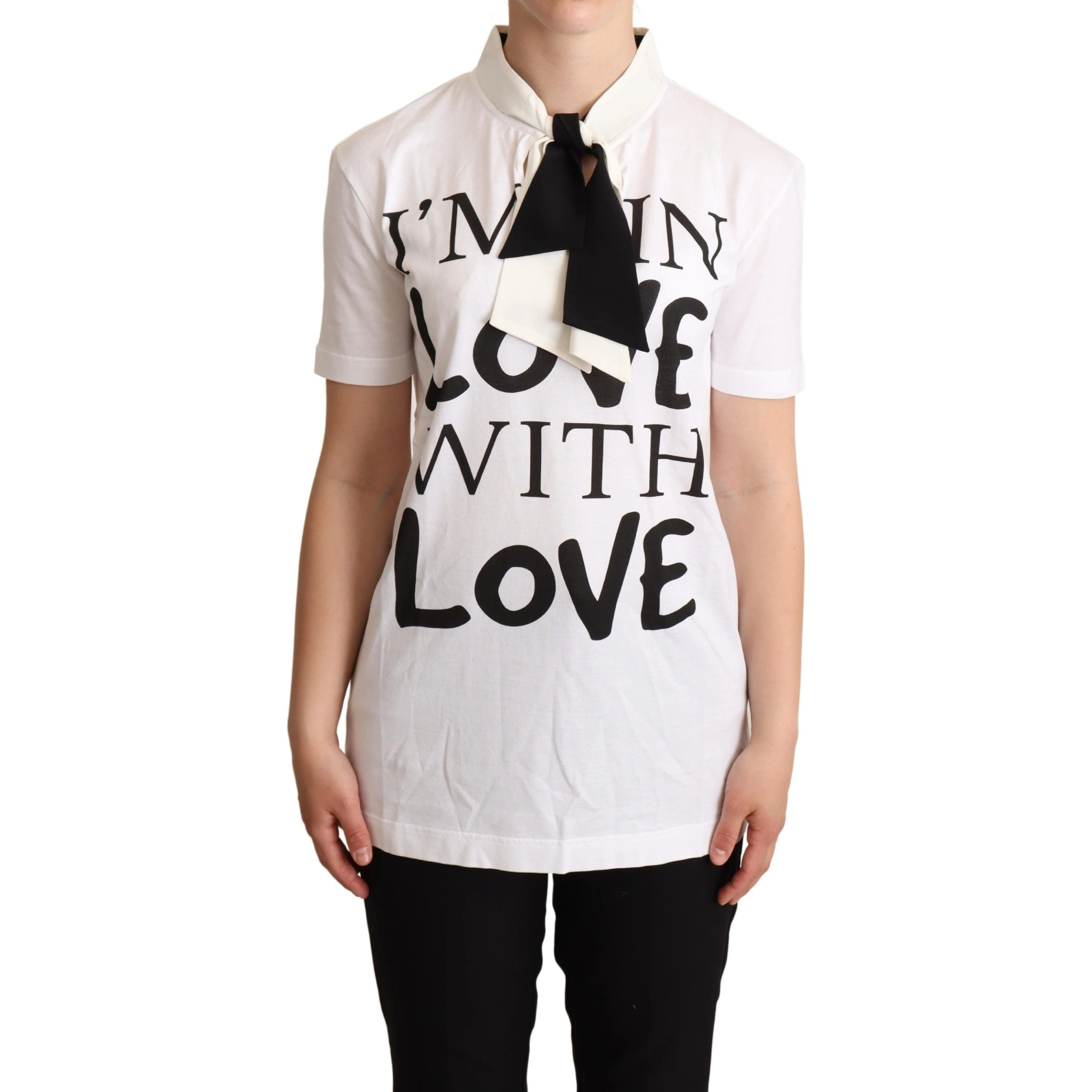 White Cotton Silk Blend Ascot Collar T-shirt