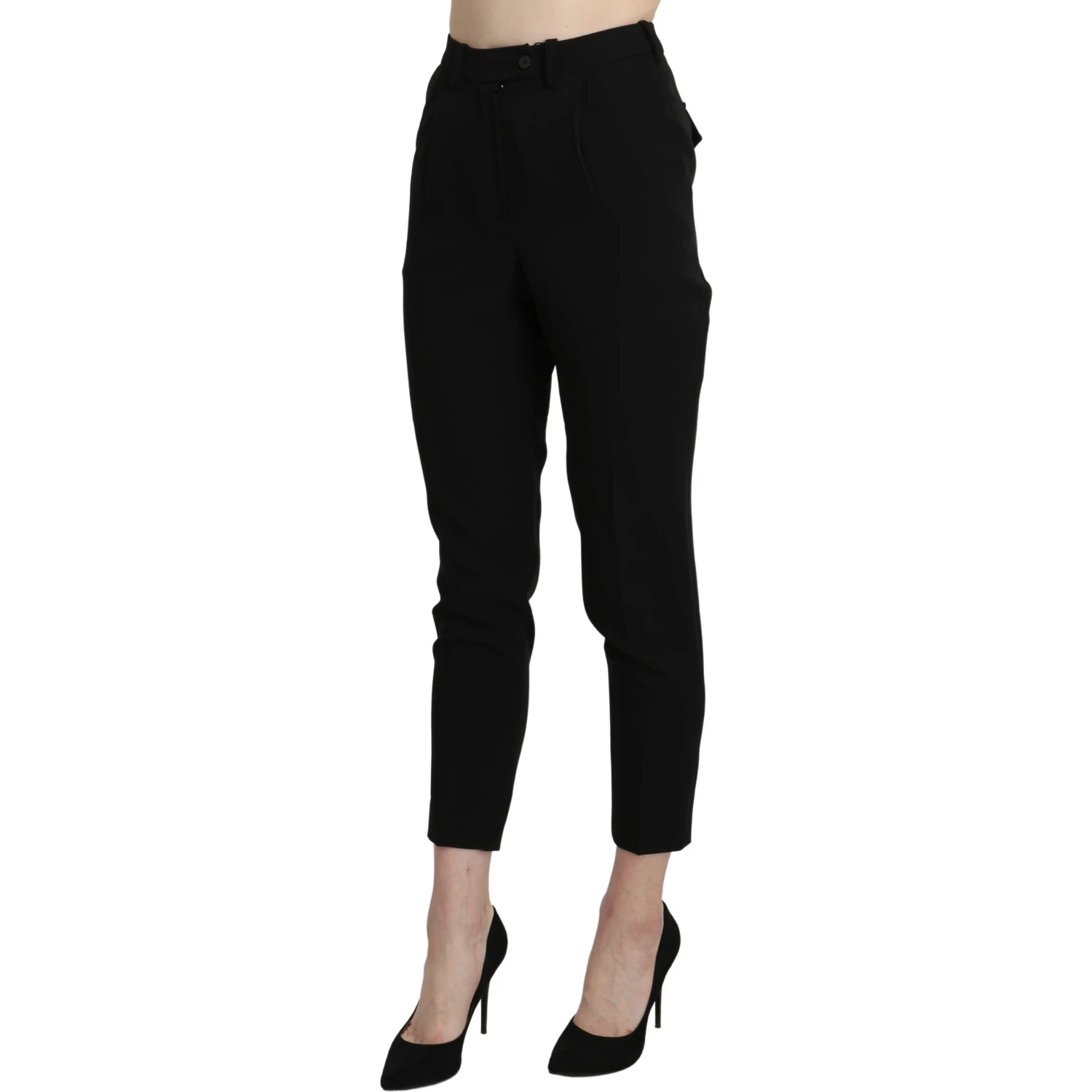 Black High Waist Skinny Cropped Dress Trouser Pant