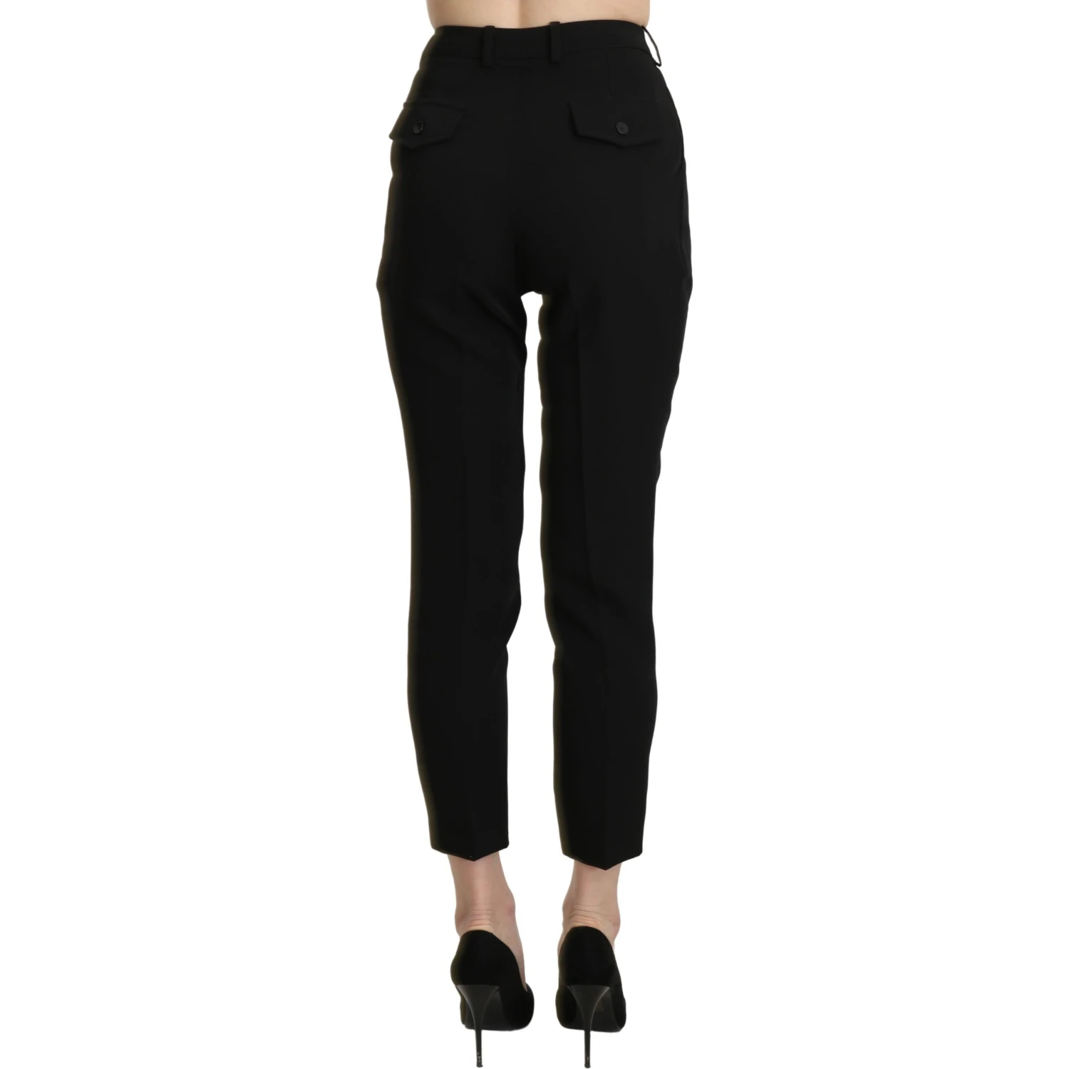 Black High Waist Skinny Cropped Dress Trouser Pant
