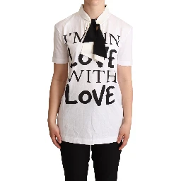 White Cotton Silk Blend Ascot Collar T-shirt